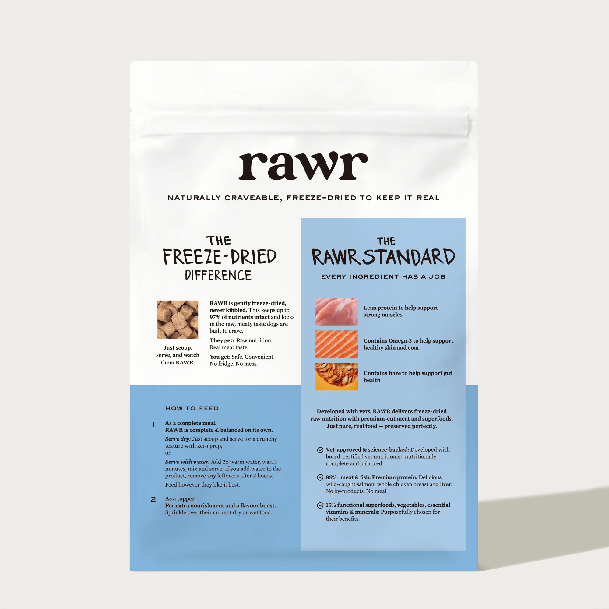 Gourmet Chicken & Salmon with Superfoods | Freeze-Dried Raw · Complete Dog Food