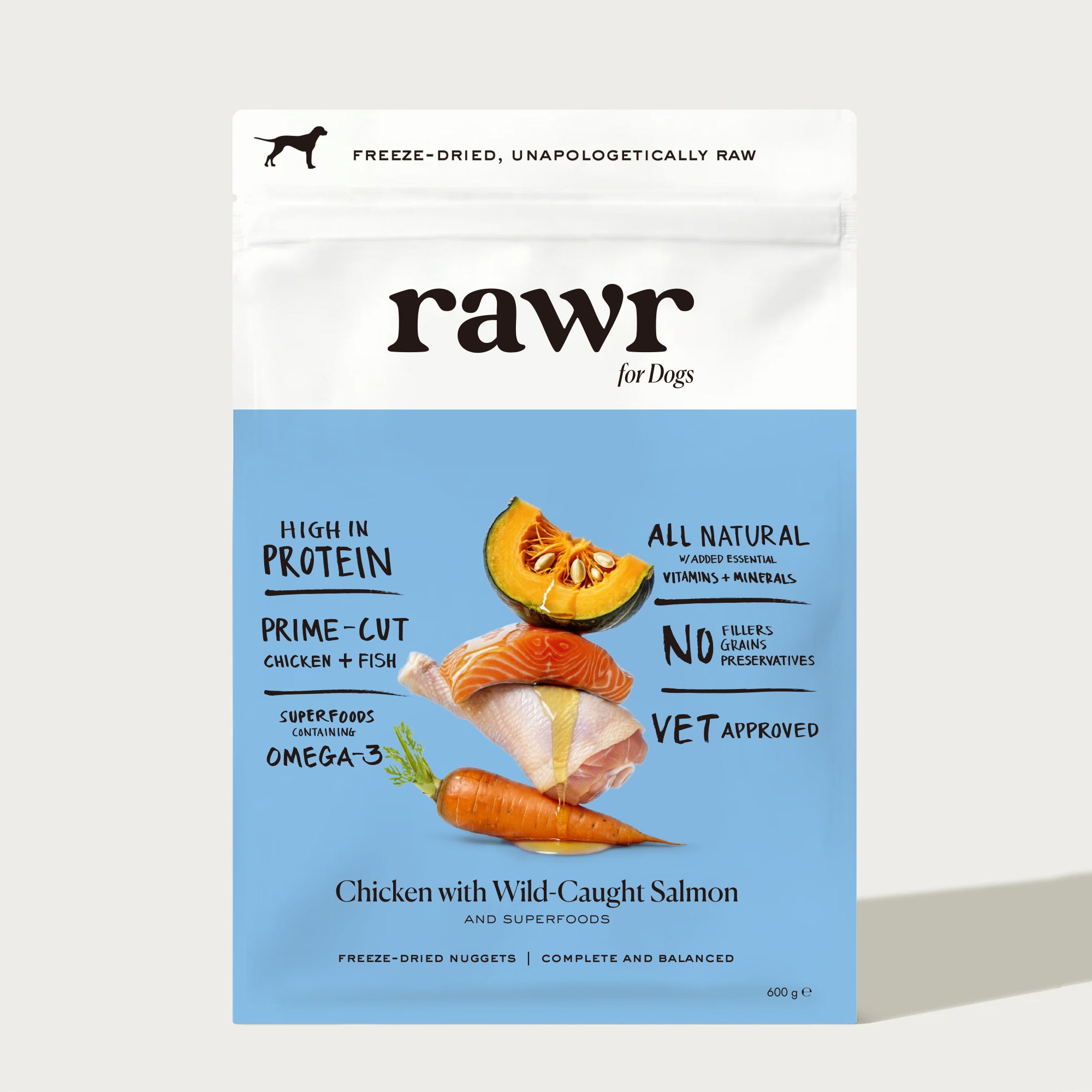 Gourmet Chicken & Salmon with Superfoods | Freeze-Dried Raw · Complete Dog Food